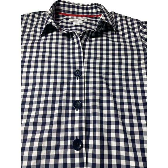 Women's FoxCroft NYC Size‎ 14 Navy & White Checkered Button-Up Shirt Classic - Picture 3 of 9
